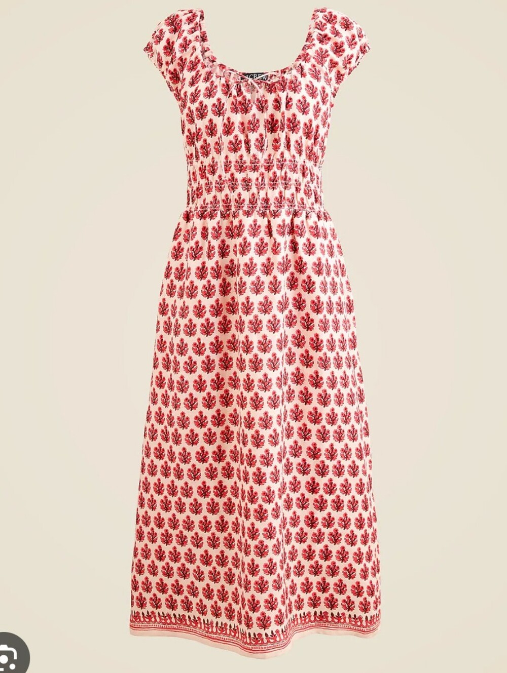 J. Crew 2025 Cap Sleeve Midi Dress Block Boho Print Linen Size XL Milk Maid